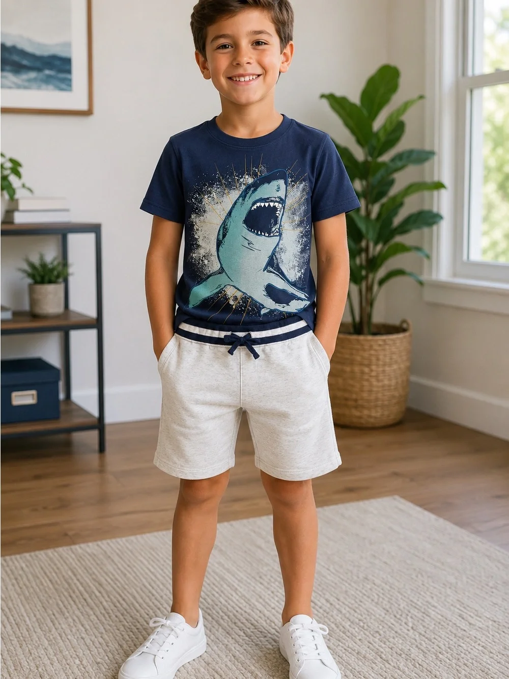 Carters Navy Graphic Tee and Shorts Set, Pajamas, T-shirt Bundle